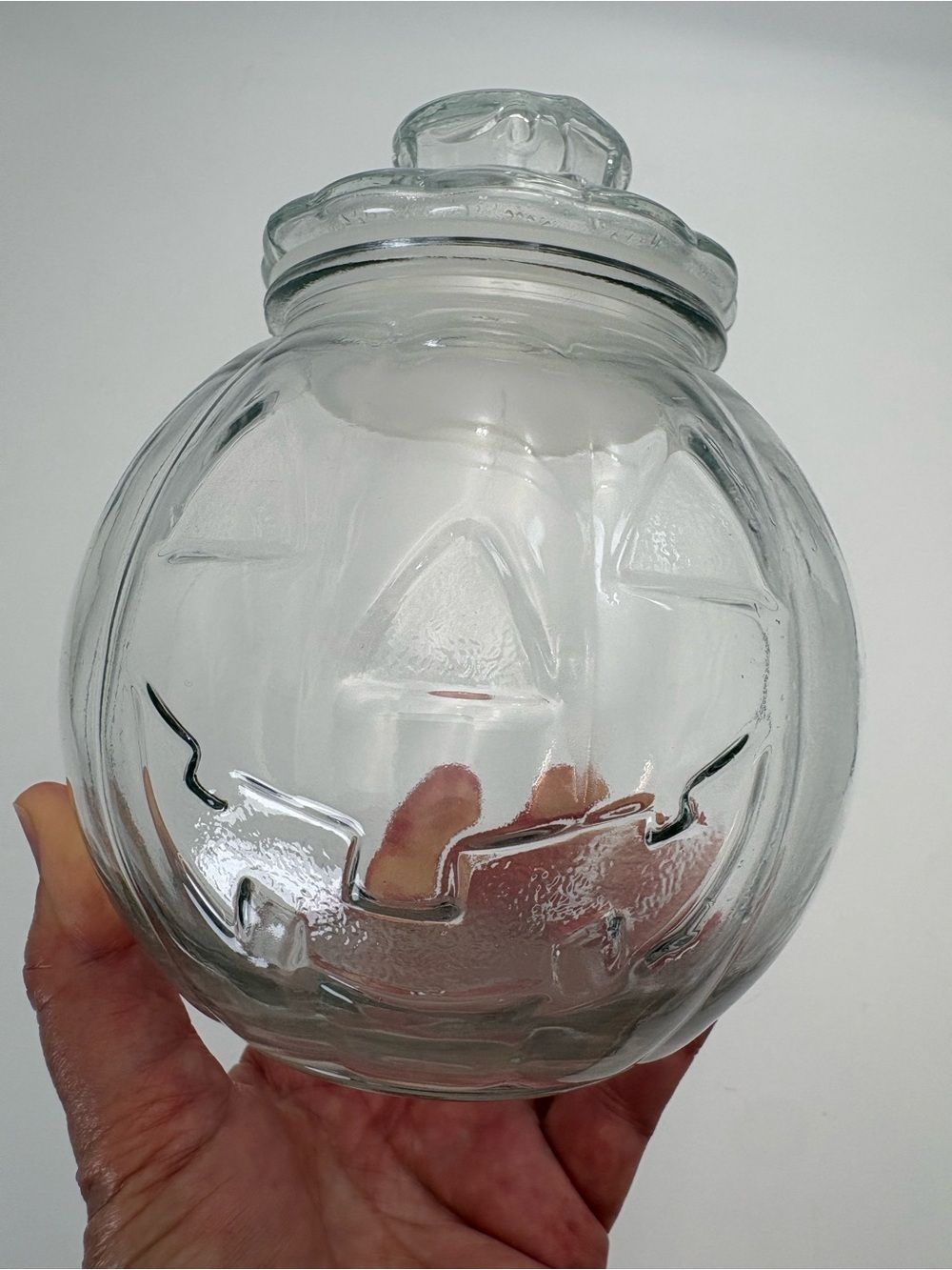Vintage Libbey Clear Glass Halloween Jack-O'-Lantern Candy Jar
